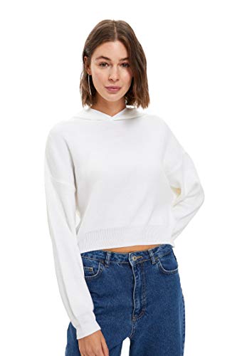 DeFacto Sweter normalny krój dla kobiet – sweter z golfem na topy damski (ecru, rozmiar L – XL), écru, L