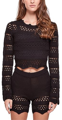 Urban Classics Ladies Cropped Crochet Knit Sweater damska bluza czarna Basics, Streetwear, czarny, L