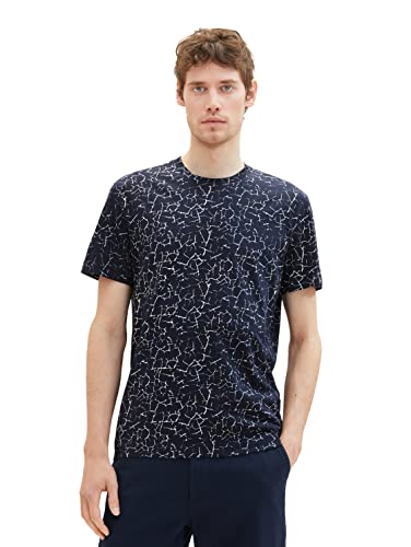 TOM TAILOR T-shirt męski ze wzorem, 31836 - Navy Broken Structure Design, XXL