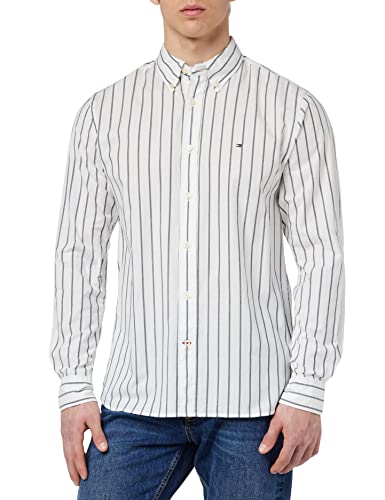 Tommy Hilfiger Męska koszula w paski z naturalnej miękkiej tkaniny Rf na co dzień, Optyczny biały/węgiel granatowy, L