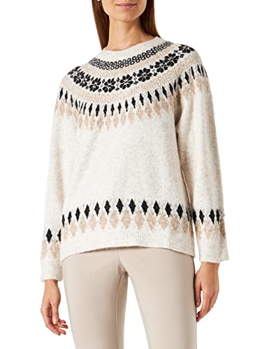 Krem damski sweter z dzianiny długi rękaw okrągły dekolt, oliwkowy melanż XL