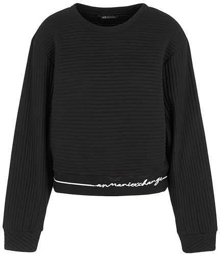 Armani Exchange Damski sweter z wiązanym paskiem, kontrastowa linia logo, okrągły dekolt, czarny, XL