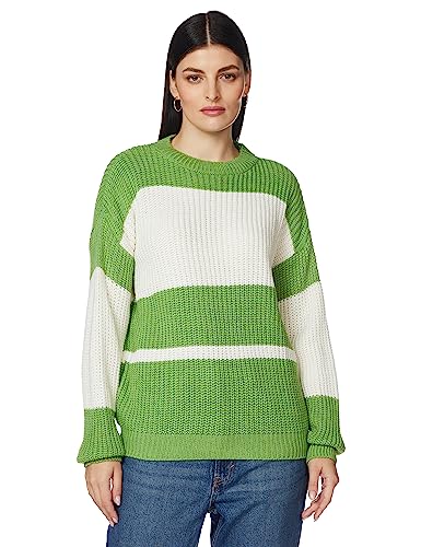 Trendyol Damska bluza z okrągłym dekoltem w bloki kolorów, Ecru, M