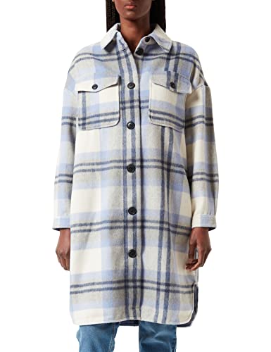 VERO MODA Vmnelly Check Long Coat Noos płaszcz damski, Light Grey Melange/Checks: PURPLE IMPRESSION, S