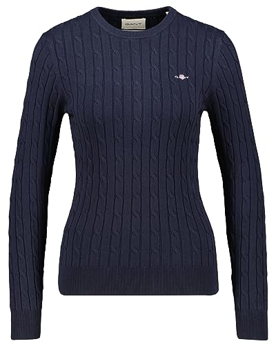 GANT Damski sweter ze stretchu, bawełna Cable C, Evening Blue, Standard, niebieski (Evening Blue), XL