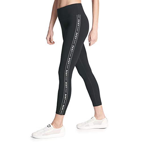 DKNY Damskie legginsy z wysokim stanem i logo, Czarny Czarny, S