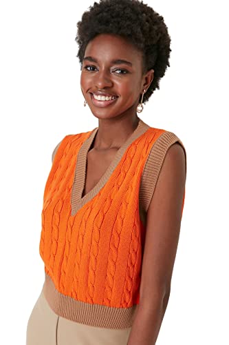 Trendyol Damska kamizelka z dekoltem w serek, zwykła, pomarańczowa, S, pomarańczowy, S