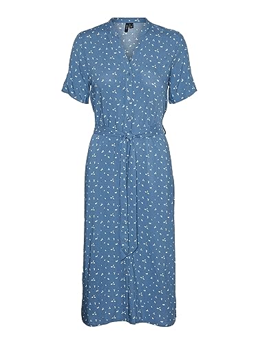 VERO MODA Sukienka damska VMVICA S/S Shirt Dress GA WVN NOOS, Captains Blue/Aop: liva, XL