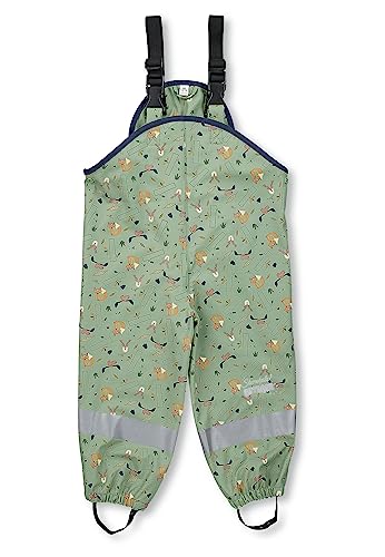 Sterntaler Dziecięce spodnie przeciwdeszczowe dla chłopców, spodnie na szelkach przeciwdeszczowych, ze zwierzętami leśnymi, wodoszczelne, z zatrzaskiem i zgrzewanymi szwami, zielone, zielony, 122