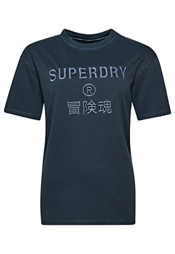 Superdry Damska koszulka Code Cl odzież barwiona luźna koszulka, Deep Navy, M