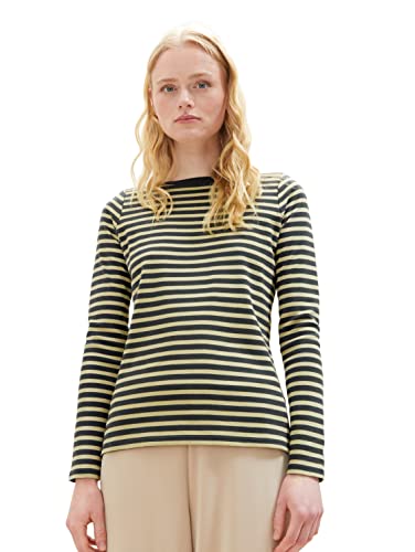 TOM TAILOR Denim Damska koszulka z długim rękawem w paski z bawełny organicznej, 34337 - Tonal Green Stripe, L