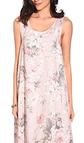 Bonateks damska sukienka 100% lniana wyprodukowana we Włoszech, krótka sukienka w płynie z przodu i bez rękawów, satyna, rozmiar: XL, Satyna, XL