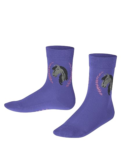 FALKE Unisex dziecięce Horse zrównoważona bawełna skarpety dziecięce ze wzorem, oddychające, cienkie, jednokolorowe z motywem konia, brokat, 1 para skarpet, fioletowe (Blue Iris 8316), 19-22