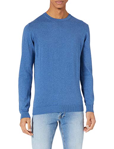 NORTH SAILS Sweter męski - 100% czysta bawełna - Regular Fit - lekki z okrągłym dekoltem, długimi rękawami i prążkowanymi zdobieniami, niebieski melanż, S