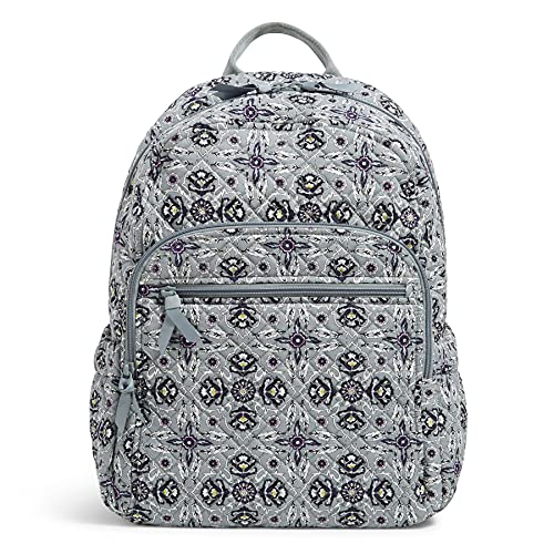 Vera Bradley Damski plecak z recyklingu bawełna kampus torba na książki, Szary - Plaza Tile - Rozmiar Uniwersalny
