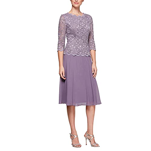 Alex Damska sukienka Tea Length Sequin Mock Dress Petite And Regular Size, sukienka na specjalne okazje