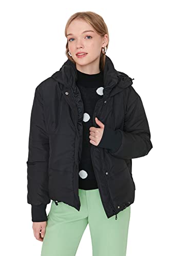 Trendyol Damska kurtka oversize basic, tkana kurtka, płaszcz, Czarny, M