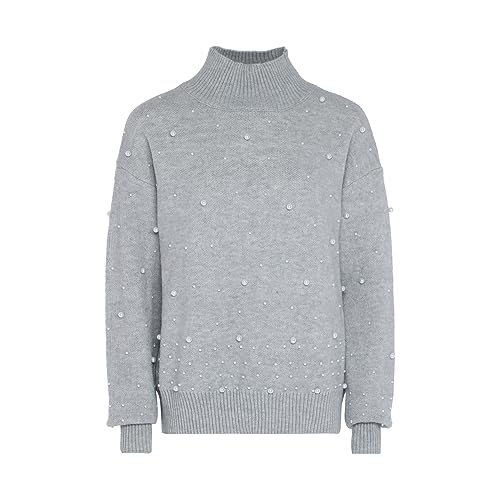 faina Damski sweter z cekinami, elegancki sweter akrylowy jasnoszary melanż, rozmiar XL/XXL, jasnoszary melanż, XL