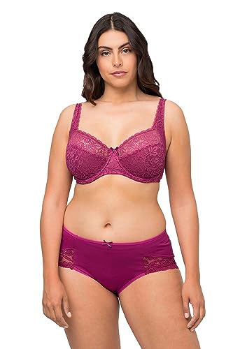 Ulla Popken Biustonosz damski z fiszbinami, pełna koronka, Ciemny bzu, 90D