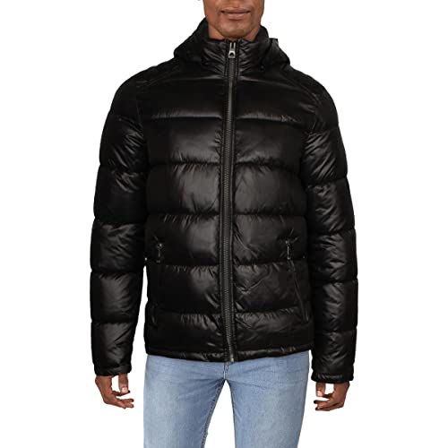 GUESS Męska kurtka puchowa średniej wagi puchowa alternatywny płaszcz, Czarny, XL