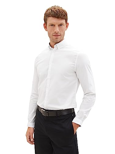 TOM TAILOR Męska koszula biznesowa Slim Fit z bawełny ze stretchem, 20000-biały, XXL