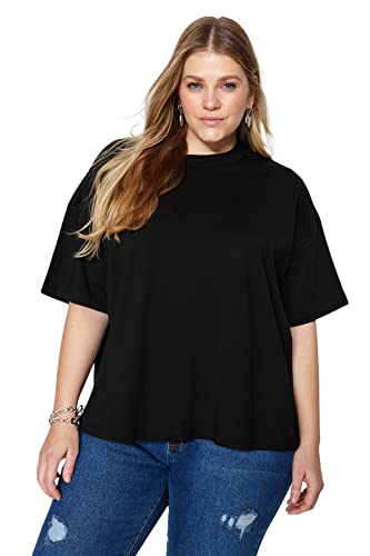 Trendyol Damska koszulka oversize basic z okrągłym dekoltem z dzianiny plus size, Czarny, XL