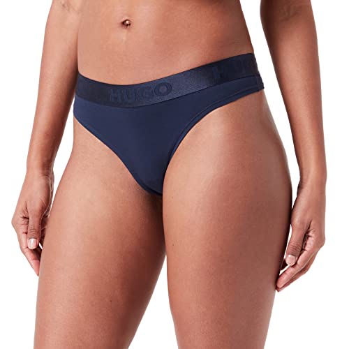 HUGO Damskie stringi z logo Thong Sports, Dark Blue405, S