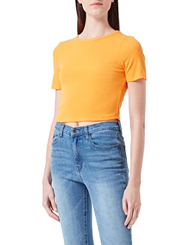 ONLY Women's ONLEMRA S/S Cropped TOP JRS T-Shirt, Flame Orange, S