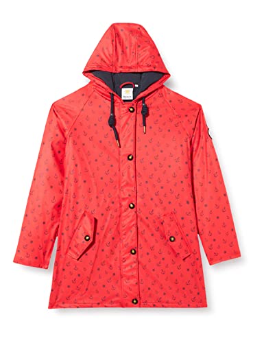 Ankerglut Damen Friesennerz Regenmantel Regenjacke Mit Kapuze Gefüttert Wasserdicht Wetterfest Übergangsjacke #Ankerglutwolke Kurtka przeciwdeszczowa damska, Czerwona, 42