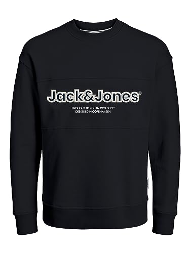 JACK&JONES JUNIOR Bluza chłopięca Jorlakewood Sweat Crew Neck Bf Jnr, Czarny/szczegóły: nadruk jj/luźny krój, 128