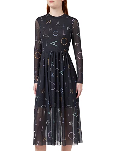 TOM TAILOR Denim Damski Sukienka z siateczki z nadrukiem na całej powierzchni 1034579, 30891 - Black Letter Print, M