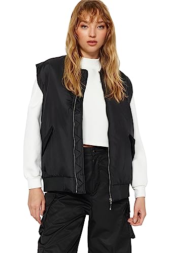 Trendyol Damska kamizelka pikowana z kapturem, oversize, z kapturem, Czarny, L