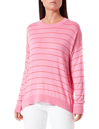 United Colors of Benetton Damski sweter z długim rękawem i okrągłym dekoltem, Różowo-czerwone paski 903, S