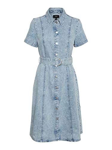 VERO MODA Sukienka damska VMSAYLA SS BLK Belt Dress Kleid Light Blue Denim, M, jasnoniebieski (light blue denim), M