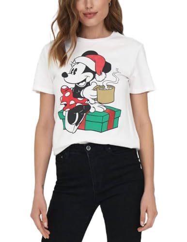 Bestseller A/S Onldisney Christmas S/S Top Box JRS T-Shirt damski, Bright White/Print: Minnie, L