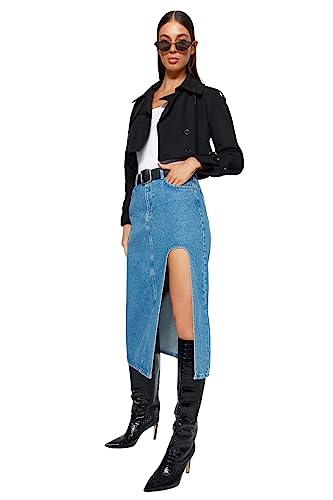 Trendyol FeMan ołówkowa spódnica dżinsowa, niebieska, 40, NIEBIESKI, 38