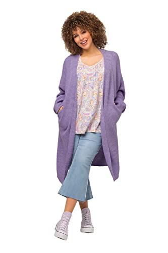 Ulla Popken, Damski duży rozmiar, długi kardigan, Eggshape, oversize, rękaw nietoperza, lawendowy, 54/56 Duże rozmiary