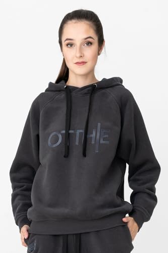 OTTHIE, Damska bluza z kapturem z dekoracyjnym logo, kolor szary, rozmiar S, szary, S