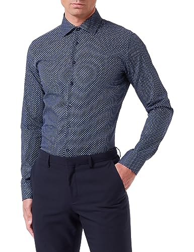 Seidensticker Męska koszula biznesowa - Extra Slim Fit - łatwa do prasowania - kołnierz Kent - długi rękaw - 100% bawełna, granatowy, 42