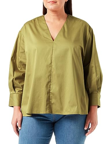 Seidensticker Damska bluzka - modna bluzka - Curvy Fit - dekolt w serek - długi rękaw - stretch - mieszanka bawełny, zielony, 48