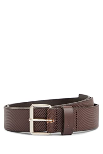 BOSS Męski pasek Jott-Cut Sz35 ze strukturalnej skóry ze sprzączką i szlufką z logo, Dark Brown202, 90