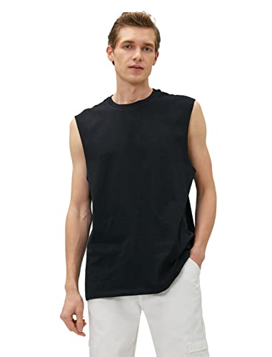 Koton Męski Basic Tank Top Crew Neck Cotton, czarny (999), S
