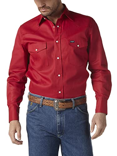 Wrangler Męska koszula robocza z długim rękawem o kroju kowbojskim, mocne wykończenie, Czerwony, XL/wyoski