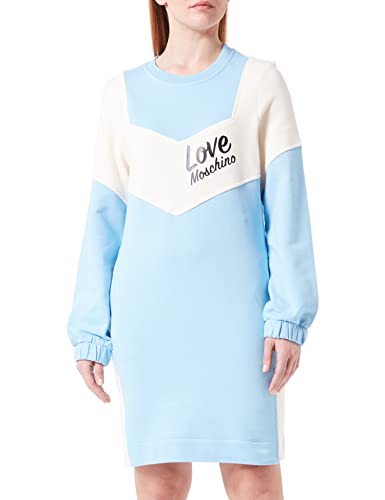 Love Moschino Damska luźna sukienka z długim rękawem z kontrastowymi wkładkami, rękawy z tyłu i włoskim nadrukiem z przodu, Beige Sky, 42