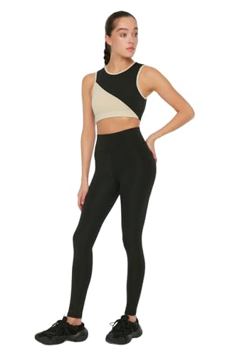 Trendyol Damskie czarne legginsy sportowe push-up wyróżnione spodnie do jogi, Czarny, L