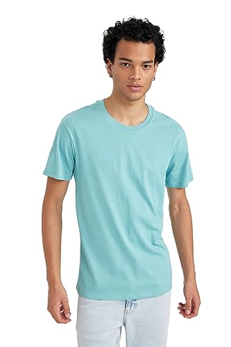 DeFacto Męski t-shirt Slim Fit Basic – klasyczny T-shirt dla mężczyzn, Dark Aqua, M