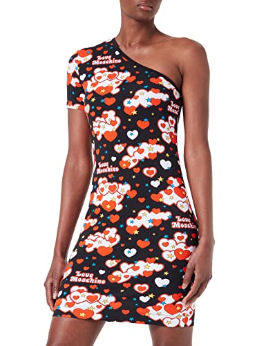 Love Moschino Damska sukienka ze stretchu z polaru, Czarny, czerwony, żółty, niebieski, biały, 44