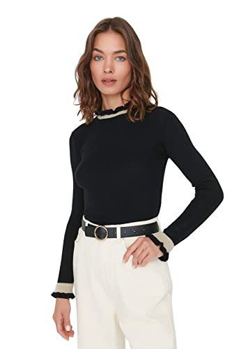 Trendyol Damski sweter z dzianiny slim bodycone golf, Czarny, S