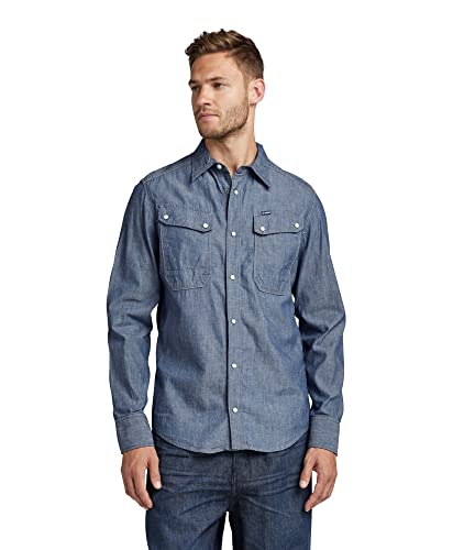 G-STAR RAW Męska koszula robocza Slim Shirt, niebieska (Rinsed D186-082), L