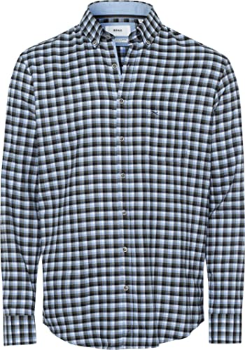 BRAX Męska koszula w stylu Daniel C Light Flanell Check w kratkę, koszula flanelowa z kołnierzem button-down, oliwkowa, S
